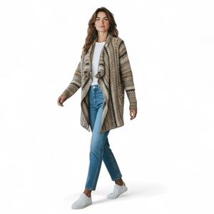 J. Jill Wool Alpaca Longline Open Cardigan Southwest Aztec Knit Boho Size Medium